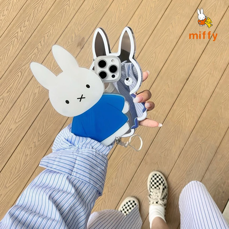 

Kawaii Miffy Phone Shell Suitable for Iphone 16 15 14 13 Cartoon Dopamine Mirror Anti Drop Phone Case with Lanyard Perfect Gift