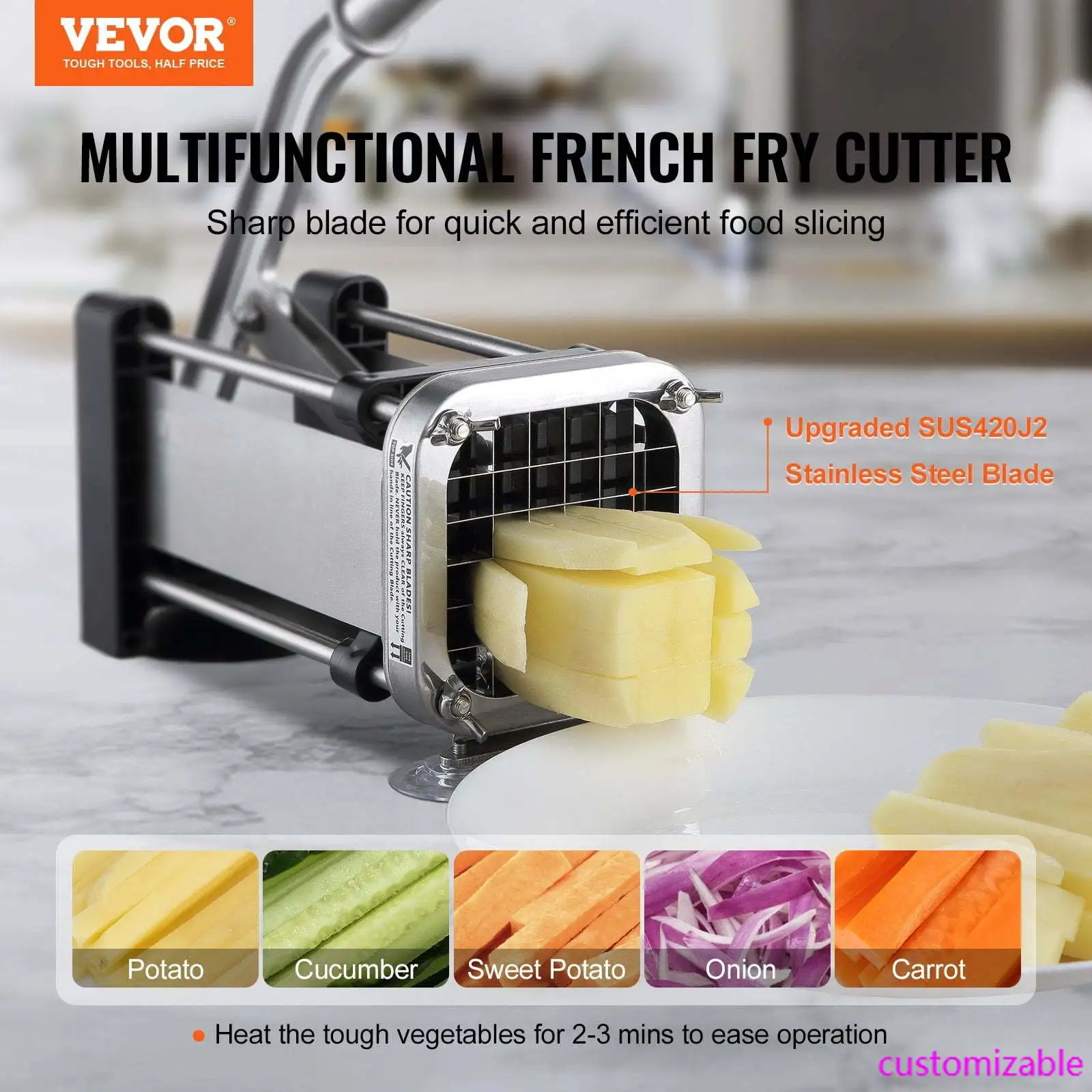 

French Fry Cutter Stainless Steel Potato Vegetable Slicer Chopper w/ Blade