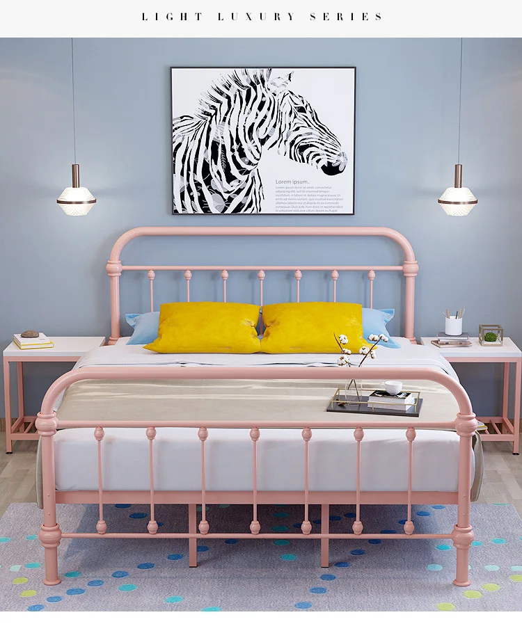 OEM European Modern Design Metal Leather Size Teenage Children's  Bed Home Apartment Wrought Iron Four Post king Size Beds