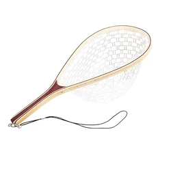Fishing Net for Trout, Fly Fishing Net with Soft Rubber Mesh, Wooden Handle for Freshwater  Saltwater Fishing, Catch and Release