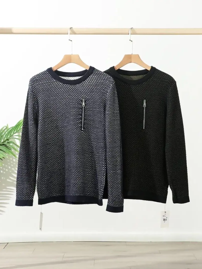 

Зимний мужской мягкий удобный смешанный вязаный свитер, круглый, теплый, модный, с подкладкой, на молнии, украшенный, повседневный, с подкладкой