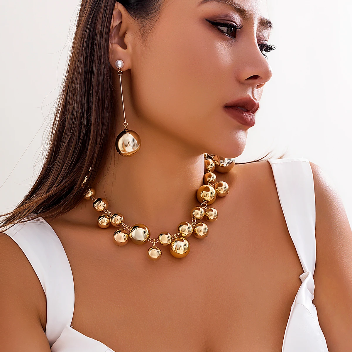 Big CCB Ball Pendants Necklace/Earrings for Women Trendy Exaggerated Large Beaded Choker Collar 2023 Fashion Jewelry Accessories