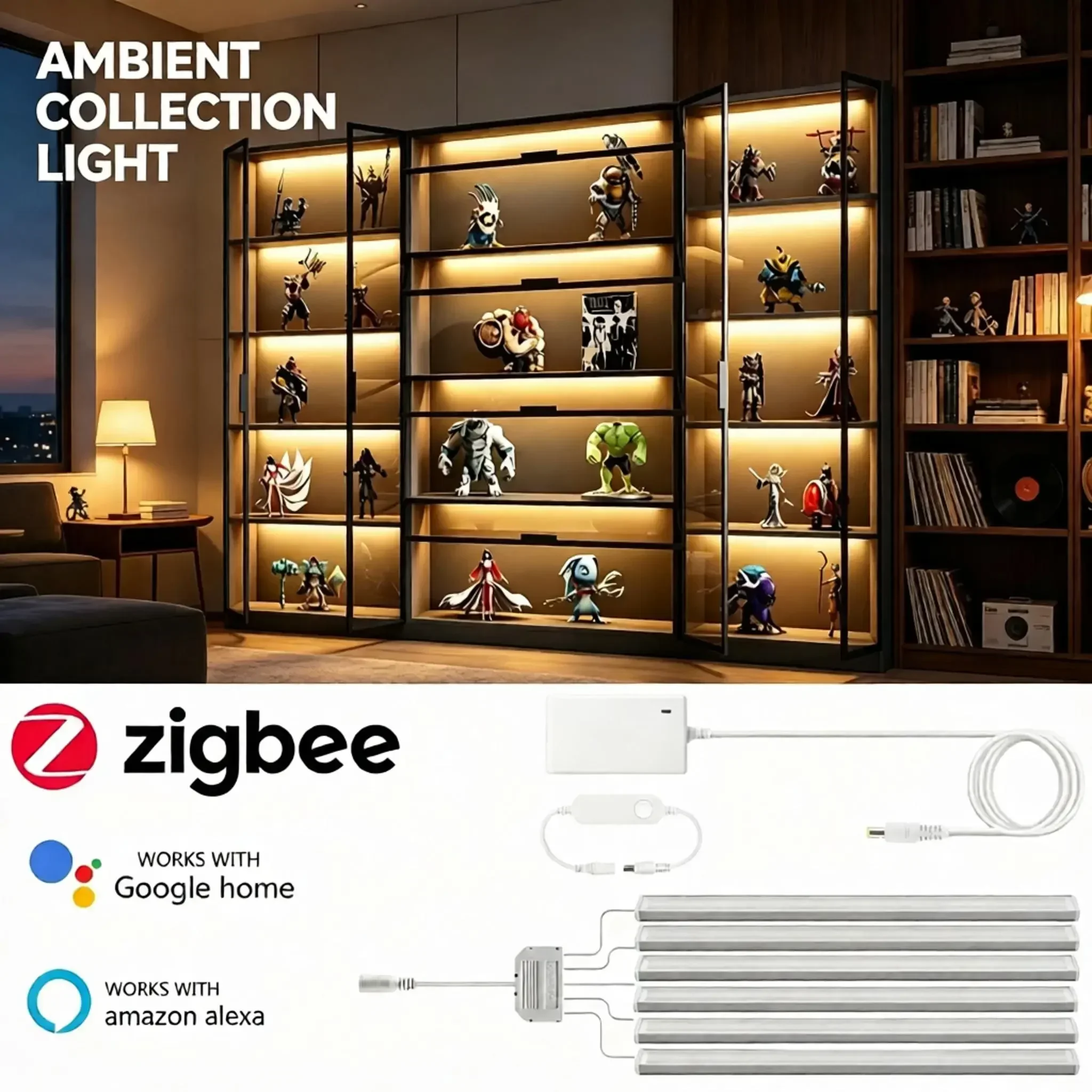2/4/6 PCS Smart ZigBee LED Display Light Bar Set, Dimmable Under Cabinet Lighting, Work With Zigbee Gateway Alexa Google Home
