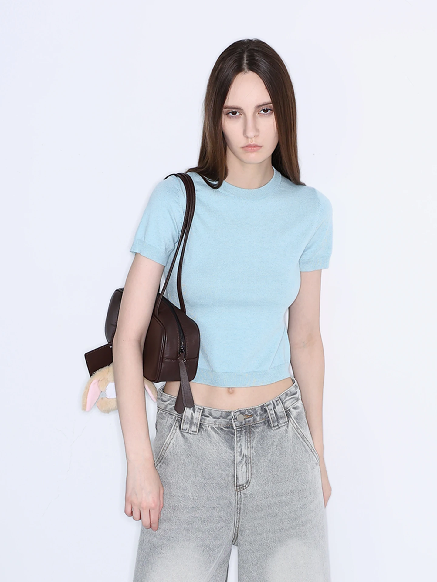 

Вязаный свитер JDE для женщин с круглым вырезом, повседневный, облегающий, дышащий, из полиэфирного волокна