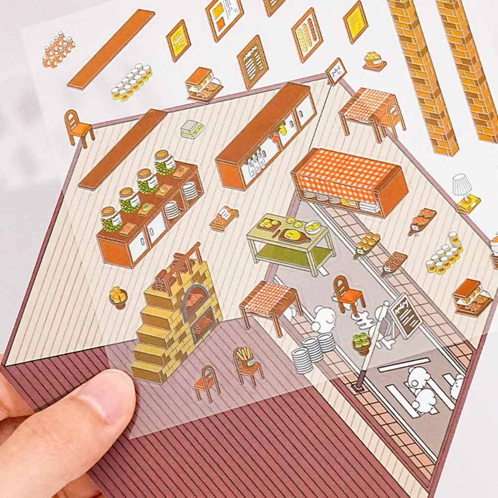 Miniature Scene Visual 3D Stacking Stereoscopic Hut Cute Cartoon Scene Sticker Pasting Hand Account Book No Cutting Korean Style