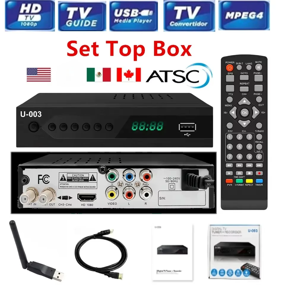 Mexico ATSC Digital TV Converter Box with Recording&Playback / Media Player / TV Tuner Function Set Top Box Digital Channel Free