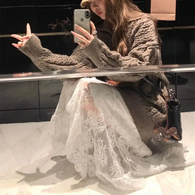 

Женские Y2k Ballet Jupe, французские белые милые оборки в стиле пэчворк, уличная одежда Faldas Mujer, 505P, винтажные длинные юбки с кружевной вышивкой