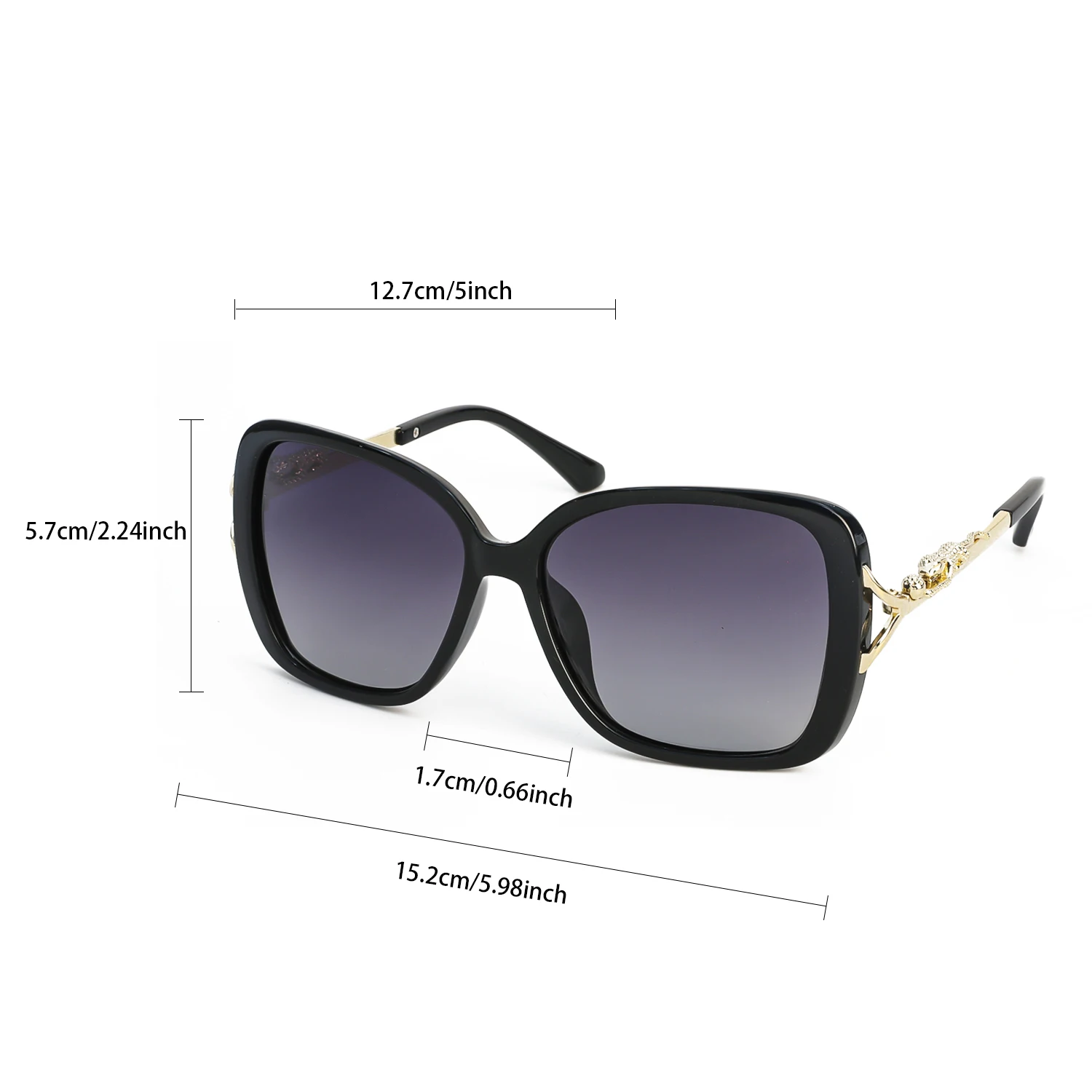 Polarisierte Damen-Luxus-Quadrat-Sonnenbrille, schwarz-goldener Dekorrahmen, hochwertige Markenbrille, UV-Schutz für die tägliche Mode – Detail 1