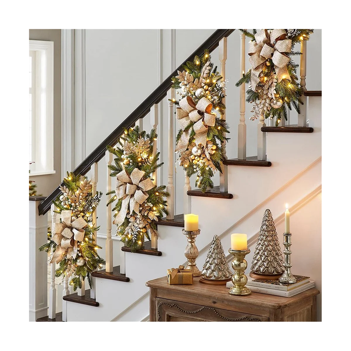 Guirxiété de Noël Swag pour escaliers, porte, cheminée, fenêtre, extérieur, intérieur, décor de Noël rouge