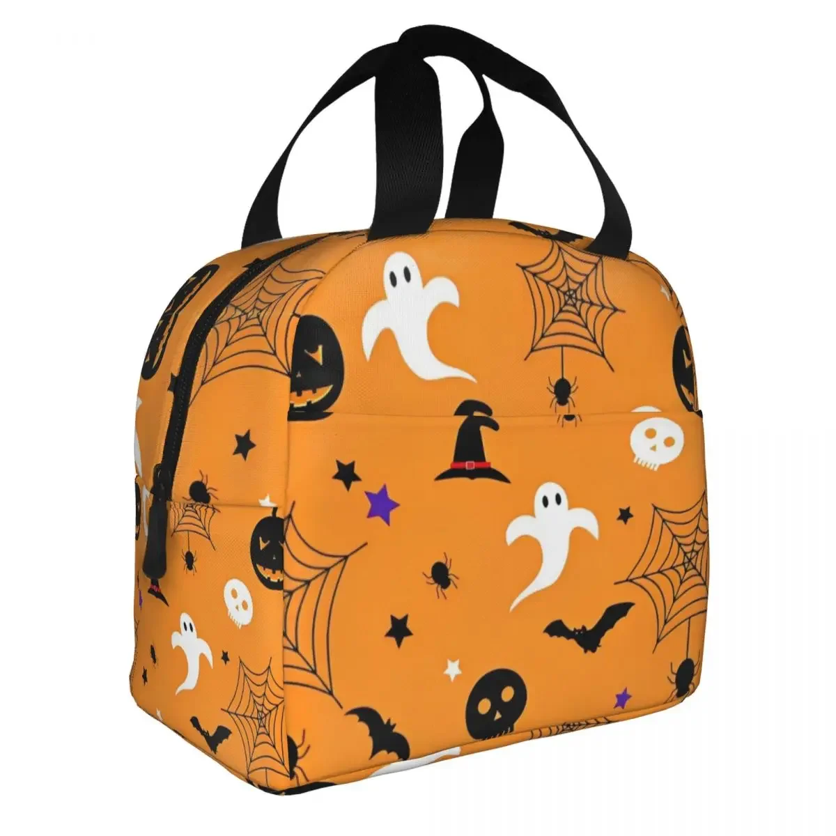 Halloween Pumpkins Ghosts Insulated Lunch Bags Cooler Bag Reusable Trick or Treat Kawaii Large Lunch Box Tote Bento Pouch Travel