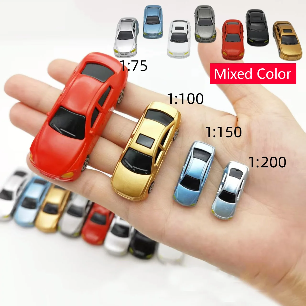 20Pcs Mixed Color Mini Car Model 1:75 1:100 1:150 1:200 Painted Colorful Vehicle for Building Sand Table Street Scene Layout Kit