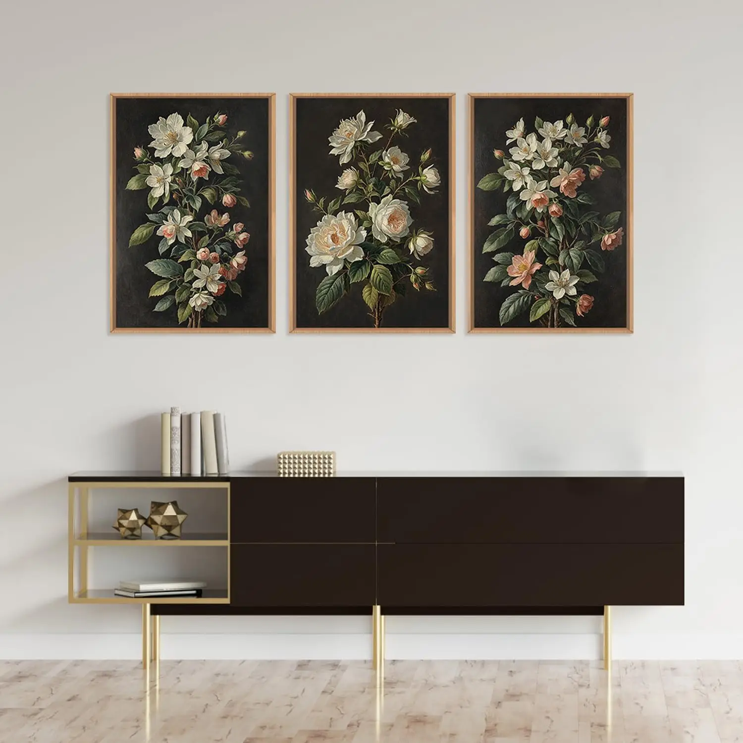 

3pcs/set Plant and Floral Canvas Wall Art Posters, Retro Deep Black Flowers, Modern Living Room, Room Home Decoration Paintings