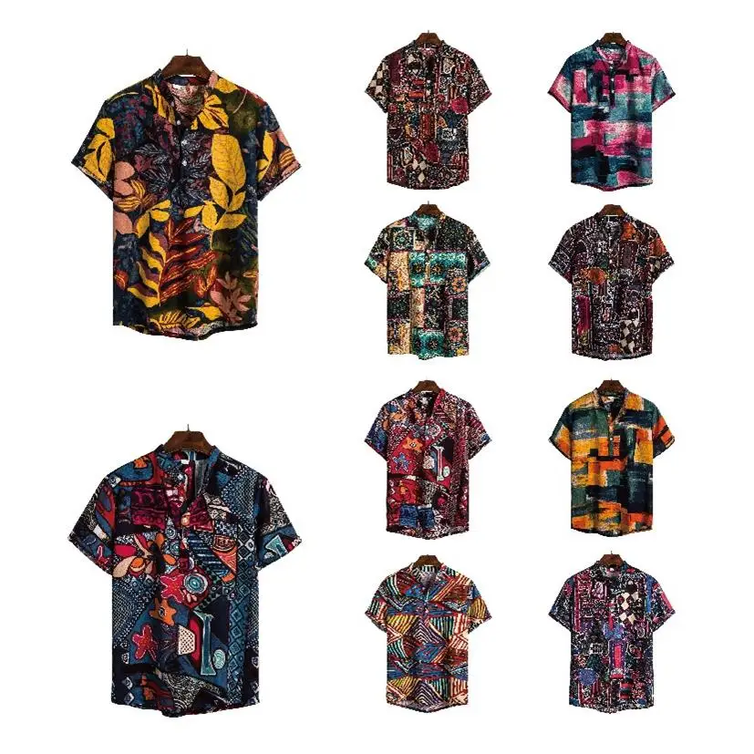 

Цветочный принт ort Sve Linen irt Индийский мужской повседневный воротник с воротником без железа Treaent 00% льняная ткань Летний воротник...