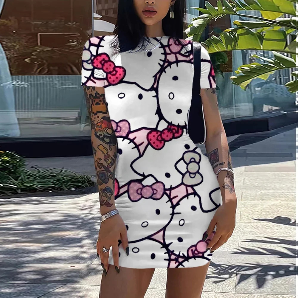 Sukienka dla kobiet Letnia sukienka Hello Kitty Print Sexy Cartoon Beautiful Party Y2k Dress Vintage Dress Sanrio Club Beach Dress