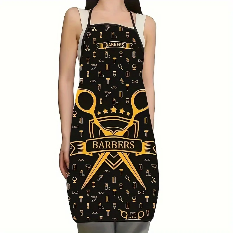 Barber Golden Scissors Apron, Adjustable Polyester Hair Salon Apron Hairstylist Apron, Suitable for Kitchen, Nail Salon