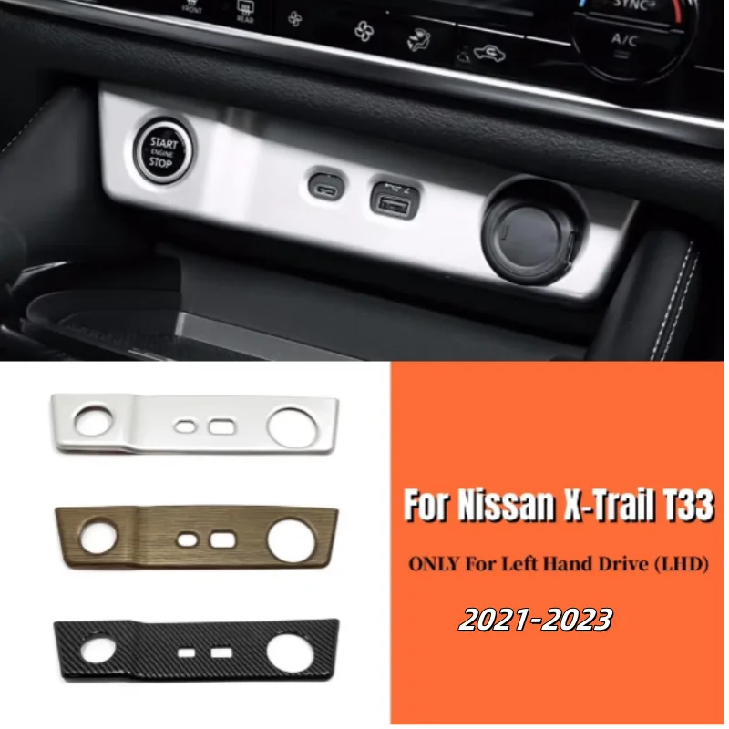 For Nissan X-Trail T33 Rogue 2021-2023 2024 Car Cigarette Lighter Panel Cover Trim USB Frame Bezel Garnish Molding Accessories