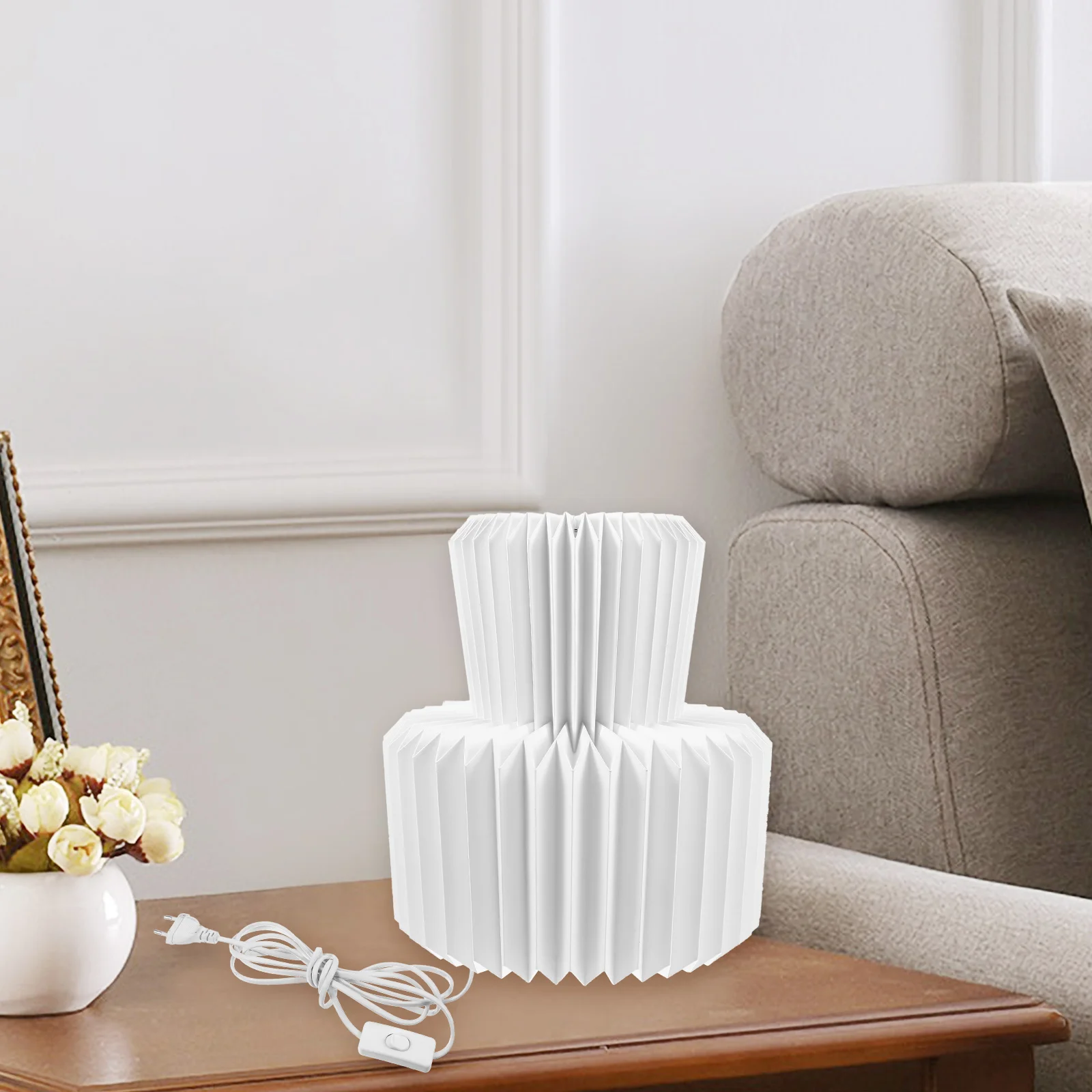 

Paper Lantern Desk Lamp Bedroom Dorm Table Light Modern Foldable DIY Party Ch Shade Rice Japanese Style Small Night Lamp