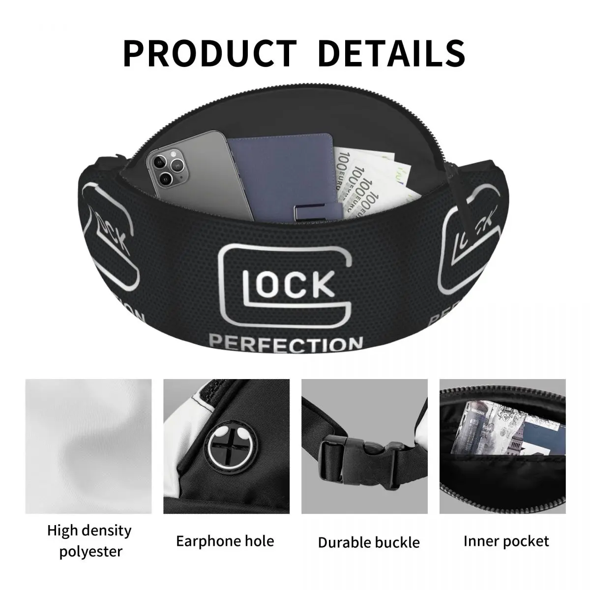 Bolsa de cintura crossbody para homens e mulheres, Fanny Pack esportivo, Bolsa de dinheiro para telefone, Legal, Tiro, Esportes, Ciclismo, Camping