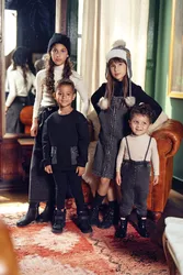 AS 2024 Collezione Denim Tracolla regolabile Tessuto denim 100% cotone per bambini abbinati alla famiglia di vestiti per fratello sorella