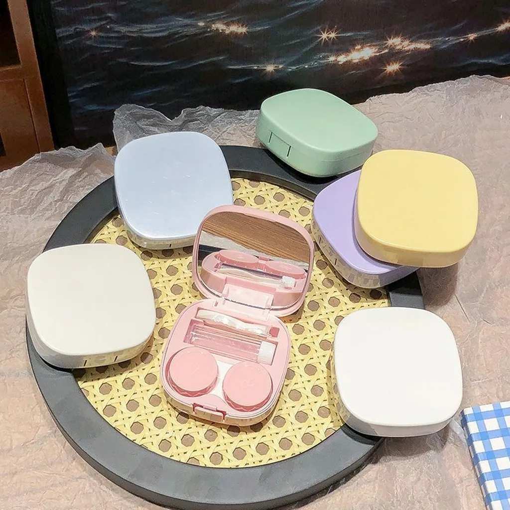 Flip-Top Lens Case Compact Portable Lens Case Built-In Mirror Lens Case Convenient For Office Use Commute To School