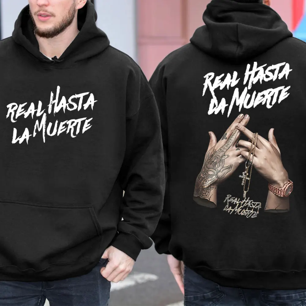 Men's Hoodies Anuel AA Real Hasta La Muerte Print Sweatshirts Streetwear Rapper Loose Pullover Casual Hooded Tops Autumn Hoody