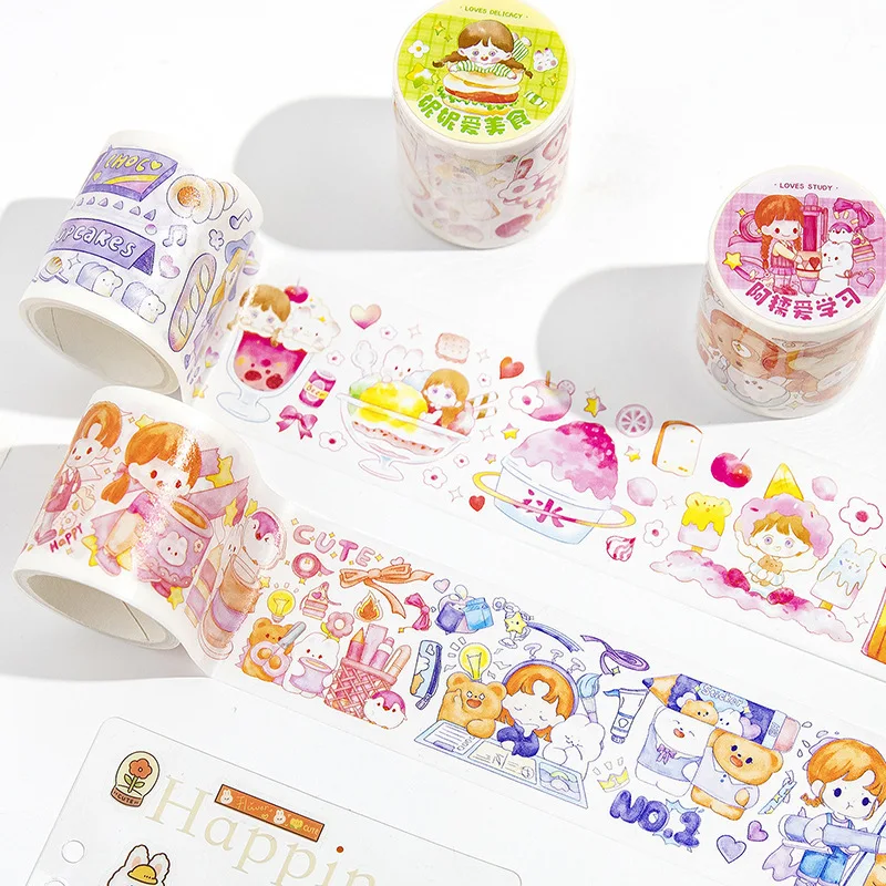 MOHAMM 1 Roll Cute Cartoon Girl Wide Washi Tape for Scrapbooking Journal Art Project Planner Diary Letter Card Envelope