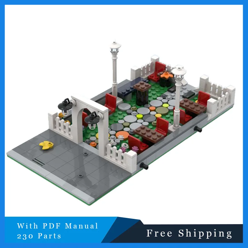 

230 деталей MOC, вид на улицу города, книжный магазин, зона отдыха, модель современной архитектуры, обучающая сборка своими руками, игрушки для детей, подарки