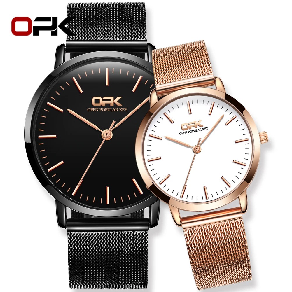 Orologio da donna al quarzo da uomo a tre lancette con cintura in rete di marca Opk Orologio digitale 8101