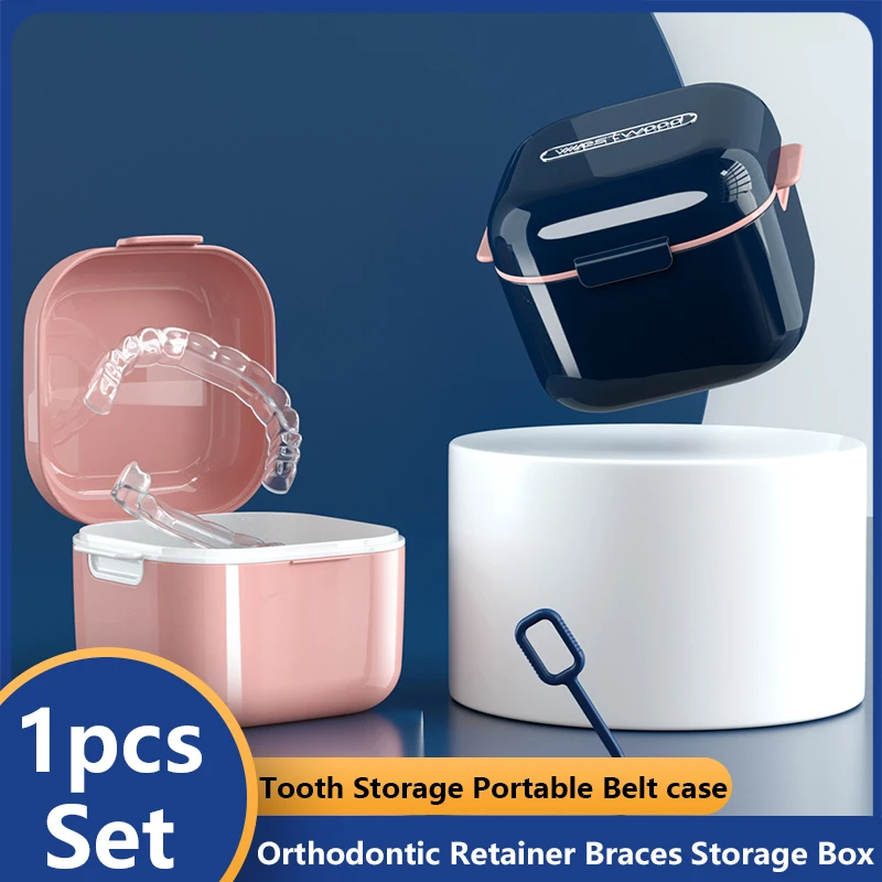 Высококачественный ортодонтический контейнер для хранения зубных скоб, невидимый контейнер для чистки зубных протезов, портативный ремень для хранения зубов