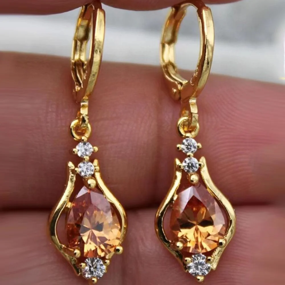 Luxury Temperament Drop-shaped Ntural Gemstone  Popular Jewelry Diamond-set Zircon Dangle Earrings For Women Gift