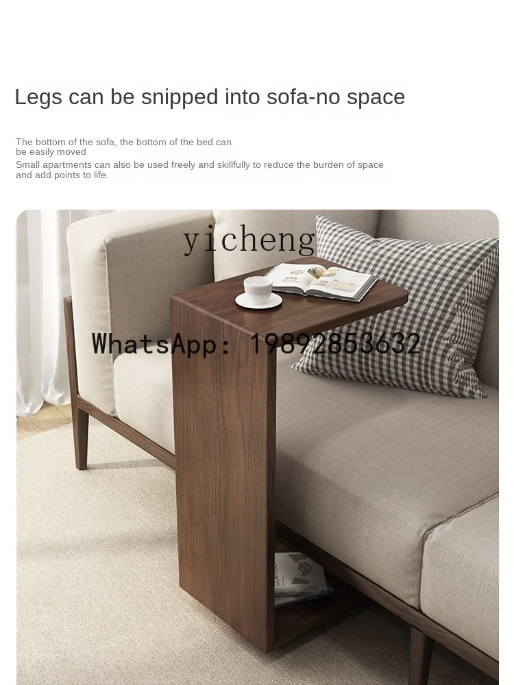 ZZ Solid Wood Side Table Mobile C- Type Eight-Immortal Table Small Apartment Sofa Mini Bedside Side Cabinet