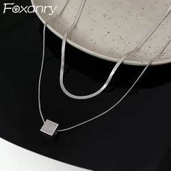 Foxanry Minimalist Silver Color Double-layered Chain Necklace for Women Trendy Elegant Geometric Pendant Party Jewelry Gifts