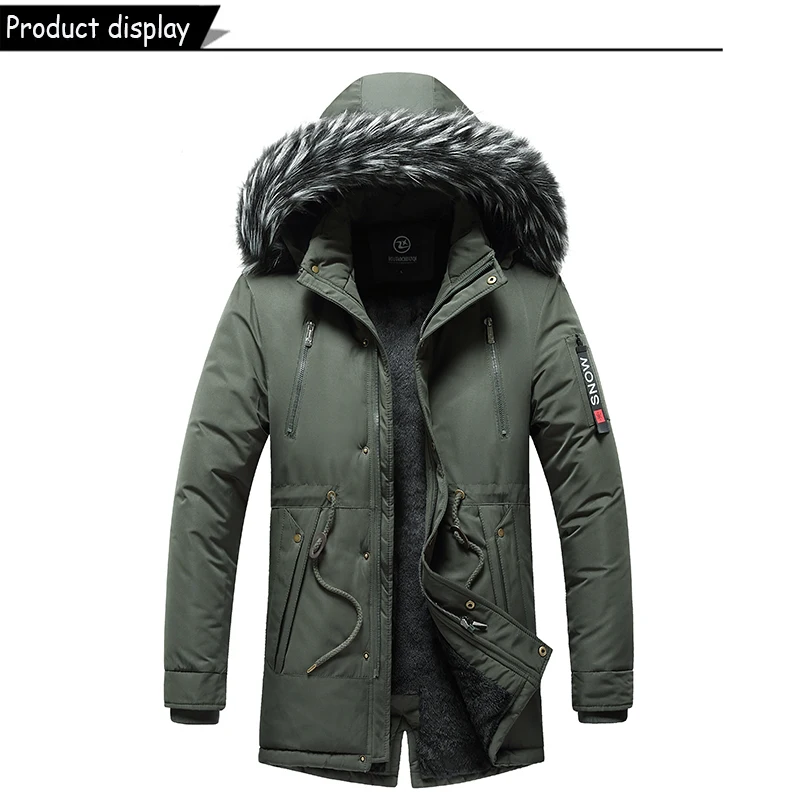 

New Winter Men Windproof Fleece Warm Detachable Hooded Parka Jacket Men Solid Zipper Outdoor Casual Fashion Jacket Male Coat 6XL