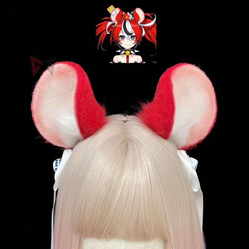

New Hololive Hakos Baelz Cosplay Prop Red Mouse Ears Hairhoop Headwear Headband Hairpin Simulation Costume Accessories