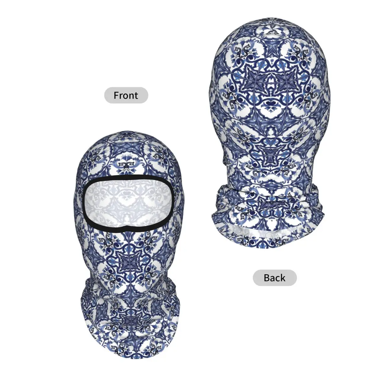 Blue Ornate Floral Mediterranean Sicilian Tile Breathable Thin Balaclava Full Face Mask Sun Protection Neck Gaiter For Fishing
