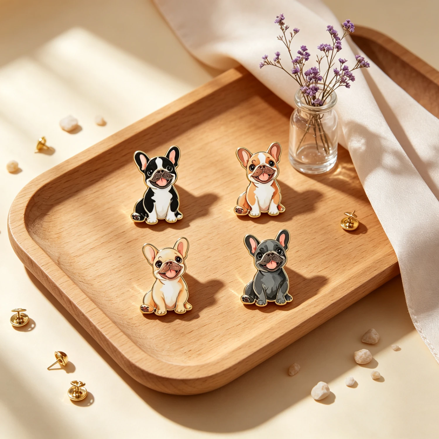 4 Pcs French Bulldog Corgi & Dachshund Enamel Brooch Lapel Pins Badges on Backpack Decoration Jewelry Accessories Friends Gifts