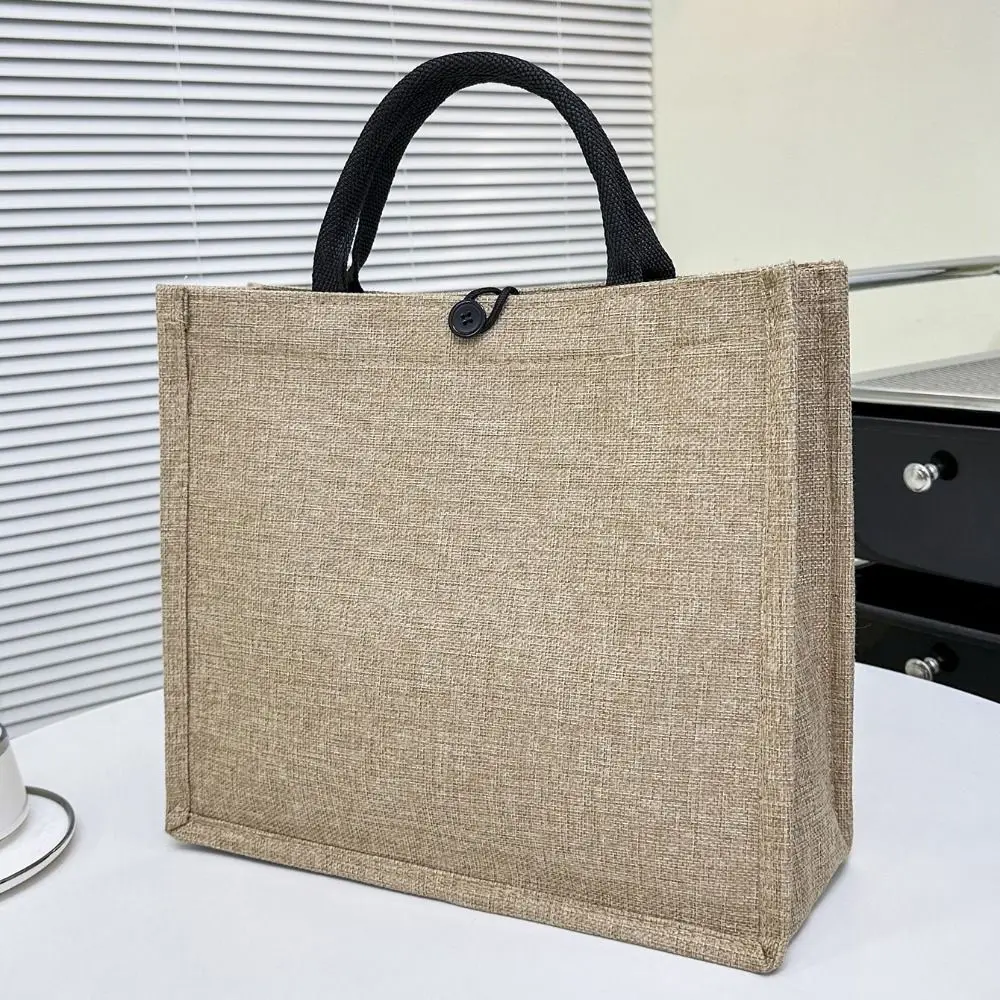 Letter Print Linen Tote Bag Portable Large Capacity Reusable Lunch Bag Top Handle Shopping Bag