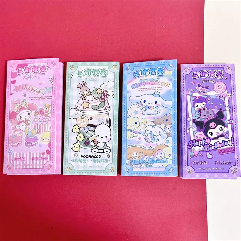 12pcs/lot Sanrio Kuromi Melody 3 Folding Memo Pad Sticky Notes Cute N Times Stationery Label Notepad Bookmark Post School Supply