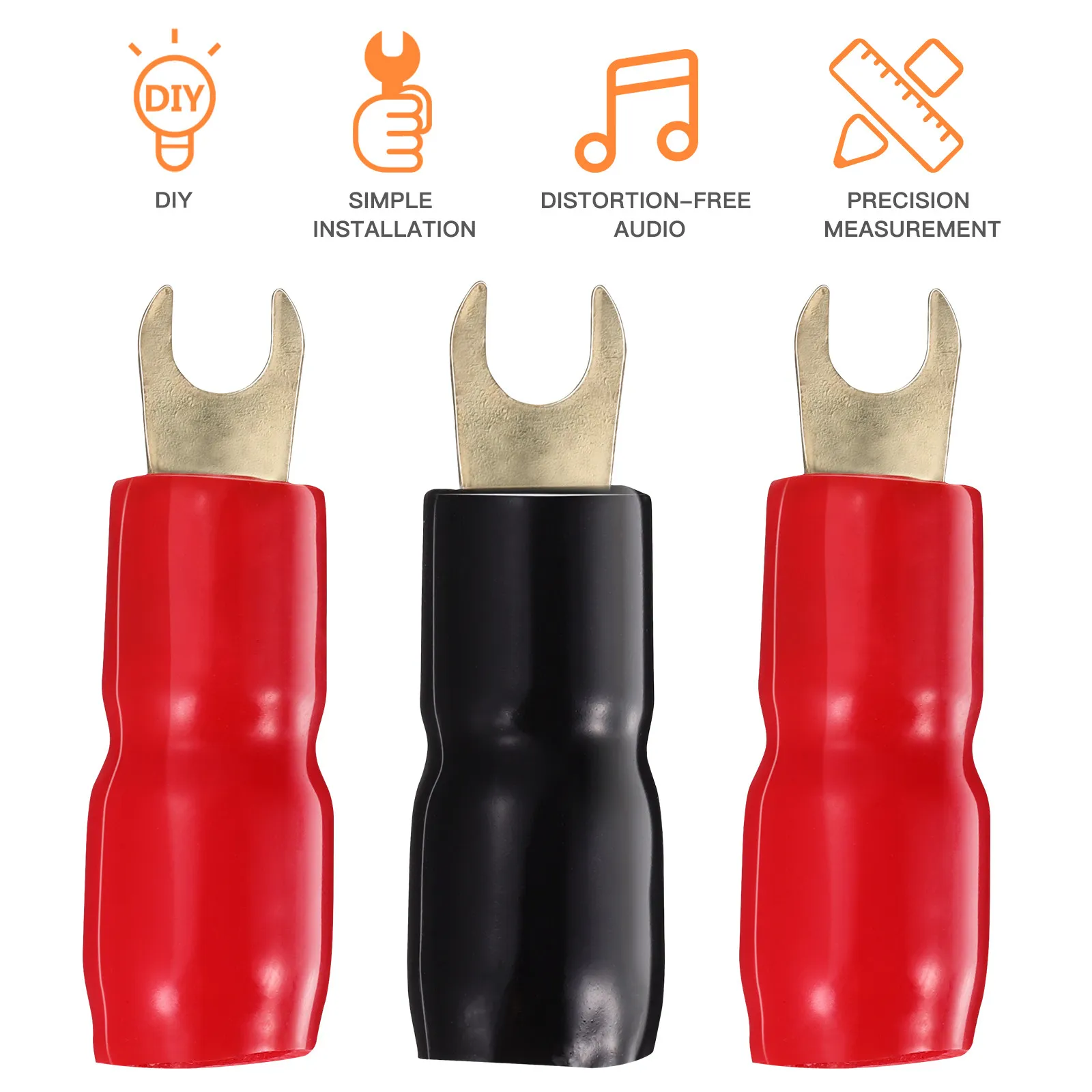10Pairs Heavy Duty 4Ga Crimp Fork Terminal Connectors Copper Gold Plated Spade Adapters for Speaker Cable Audio Distortion Free