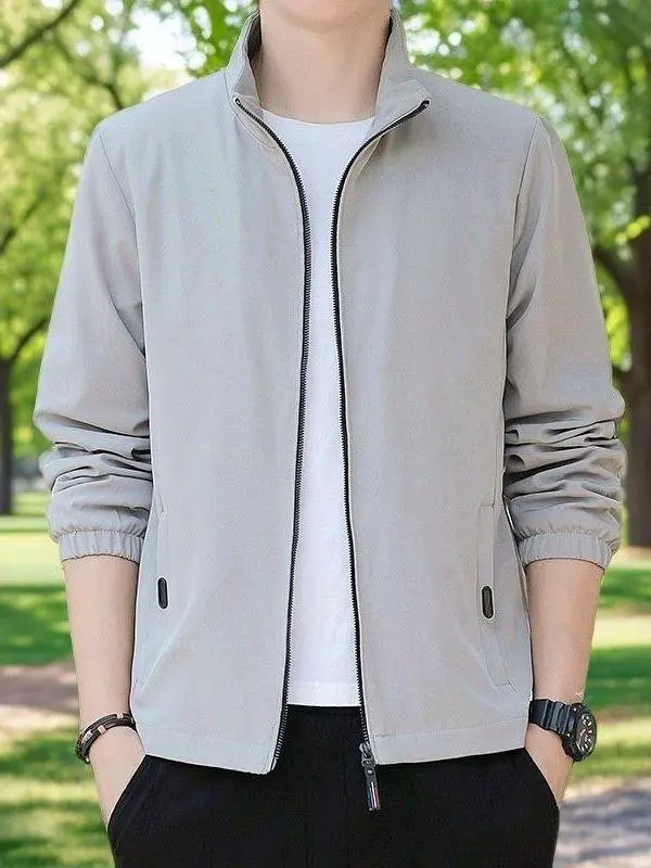 

Весенне-осенний легкий мужской джерт с воротником-стойкой, однотонная спортивная повседневная деловая элитная верхняя одежда, дышащая подставка