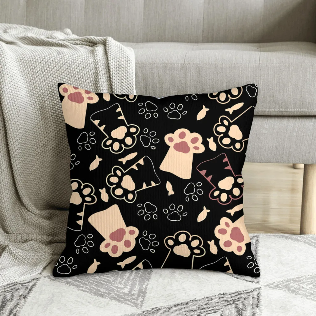 Cat Paw Seamless Pattern  Polyester Cushion Cover For Home Car Decorative Reusable Pillow Cover