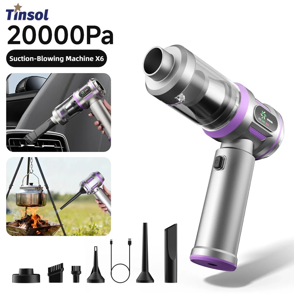 

TINSOL 20000Pa автомобильный пылесос мощный портативный беспроводной бесщеточный двигатель очиститель мощный воздуходувка