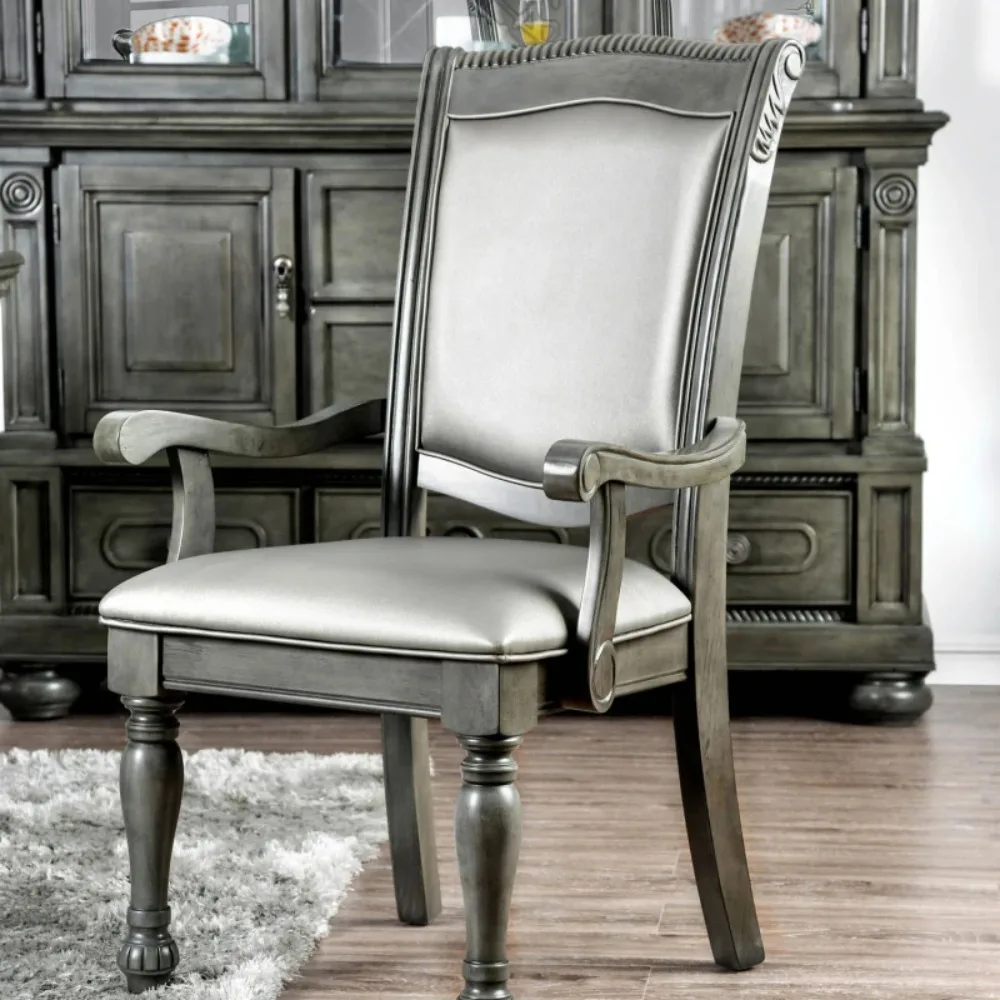 Classic traditional dining chair, solid wood leather cushion, set of 2 armchairs, kitchen and dining room