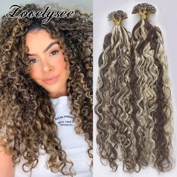 Cápsula de queratina con punta en V, extensiones de cabello humano Natural Real, ONDA DE AGUA, cabello humano brasileño Remy para mujer