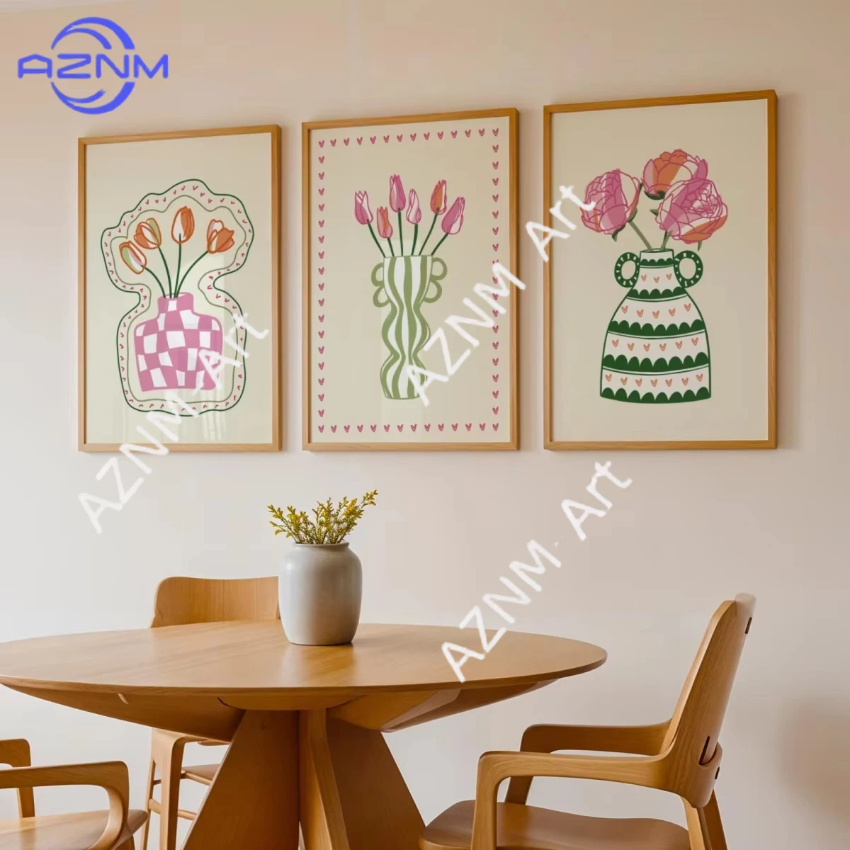 1/3 Stück Tulpen-Blumenvase Gestreifter Abstrakter Leinwanddruck Poster Moderne Botanische Bunte Blumen-Kunstdrucke Wandkunst Heim-Dekoration