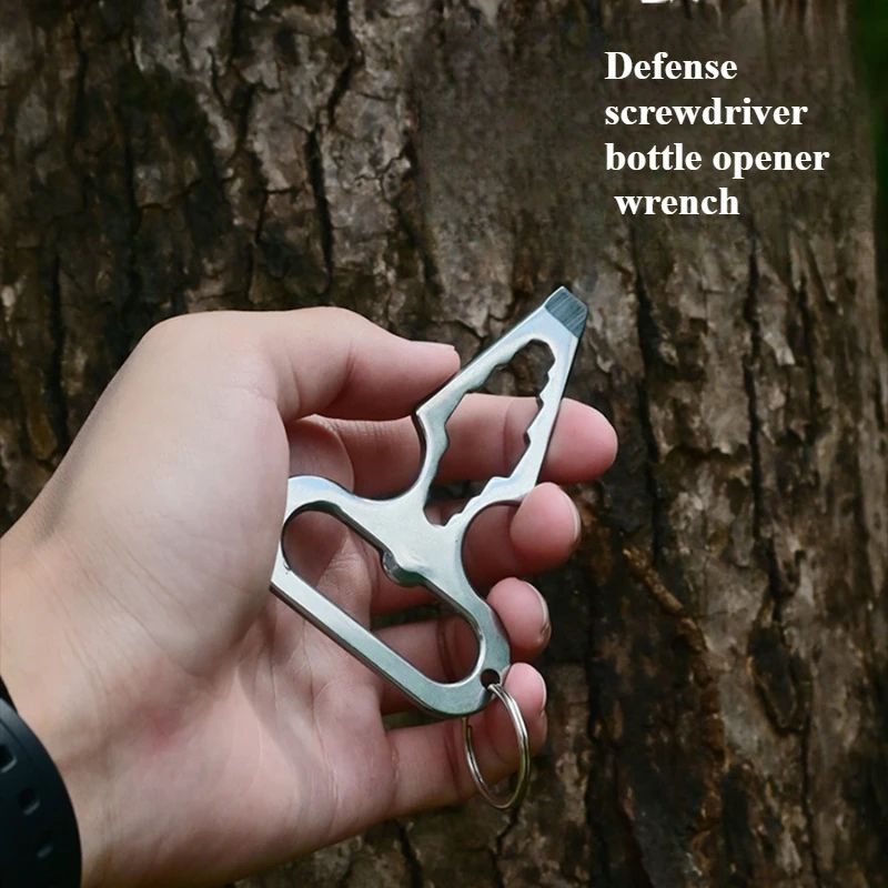 

1pc Outdoor camping supplies stainless steel multifunctional tool EDC self-defense spike portable bottle opener keychain