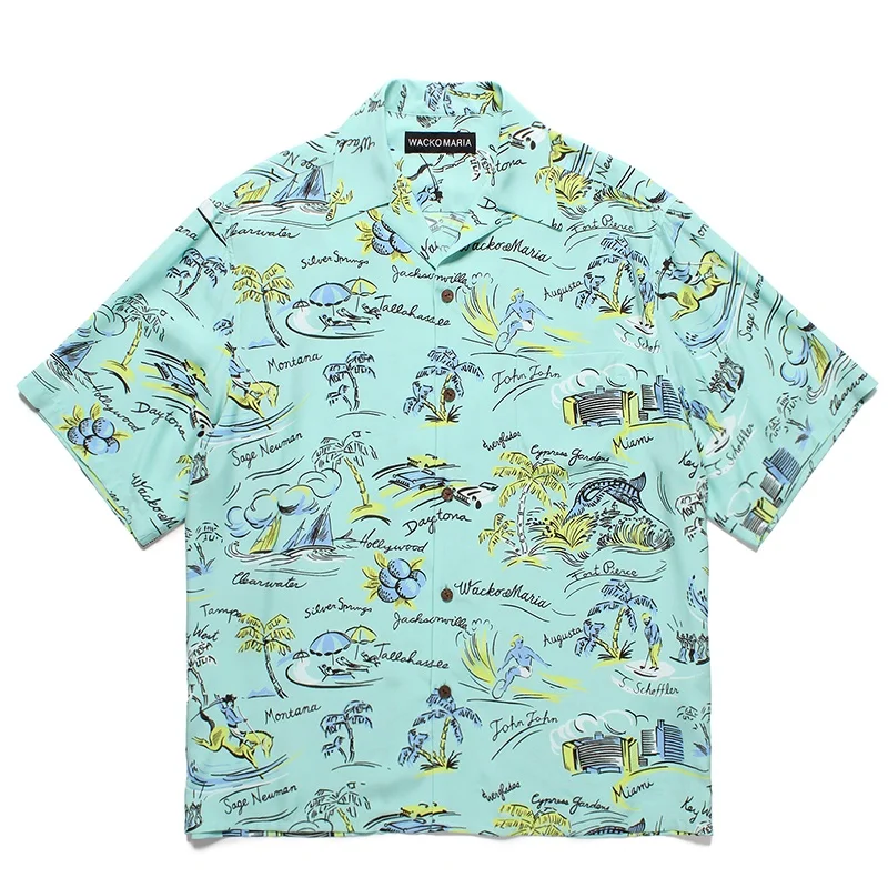 25SS Beach Surf Coconut Holiday Digital Full Print WACKO MARIA Summer Mens Womens Hawaii Short Sleeve Shirt