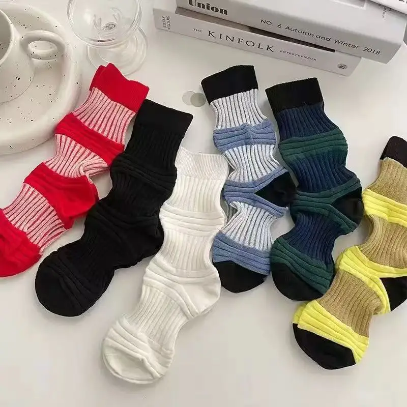 Lantern Socks, Miyake Pleated Socks, Summer Internet Famous New Design Sense, Women's Socks, Mid Tube Ins Contrasting Socks