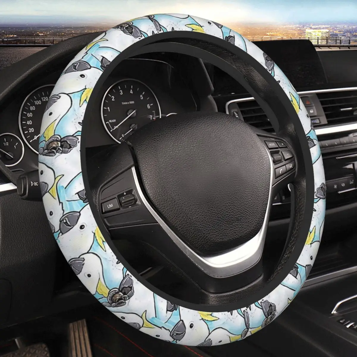 Sulfur Crested Cockatoo Thickening Car Steering Wheel Cover 38cm Universal Suitable Women Elastic Steering Wheel Cover