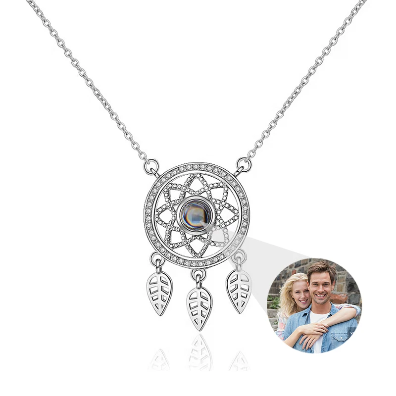 

Personalised Dreamcatcher Picture Necklace Silver Dream Catcher Pendant Custom Photo Projection Pendant for Women Girls Gift